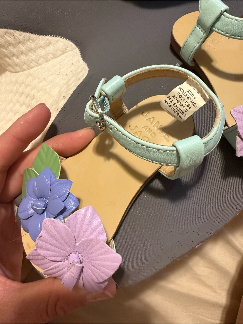 Janie and Jack Mint Green Sandals with Lavender and Periwinkle Floral Appliqués